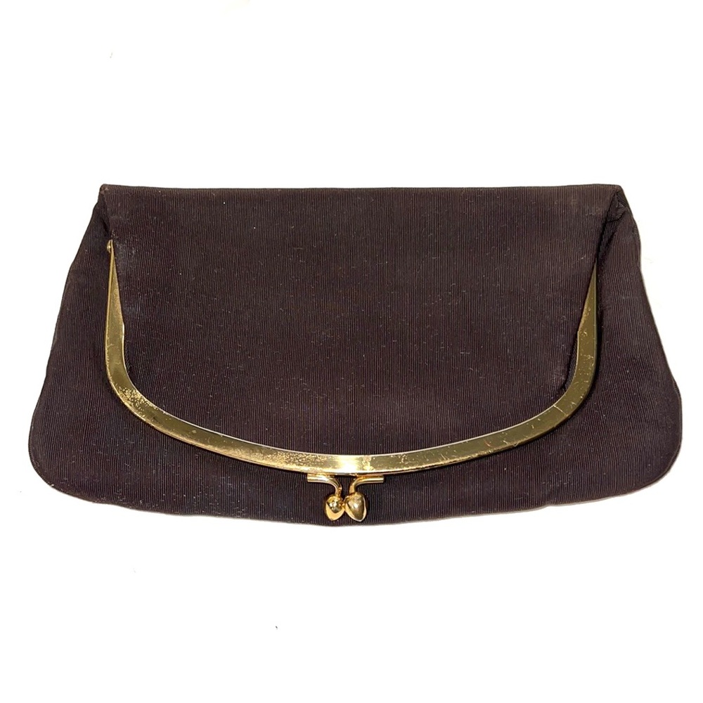 Vintage Woolf Brotherly 40’s or 50’s Dark Brown Fold Over Kiss Lock Clutch EUC.